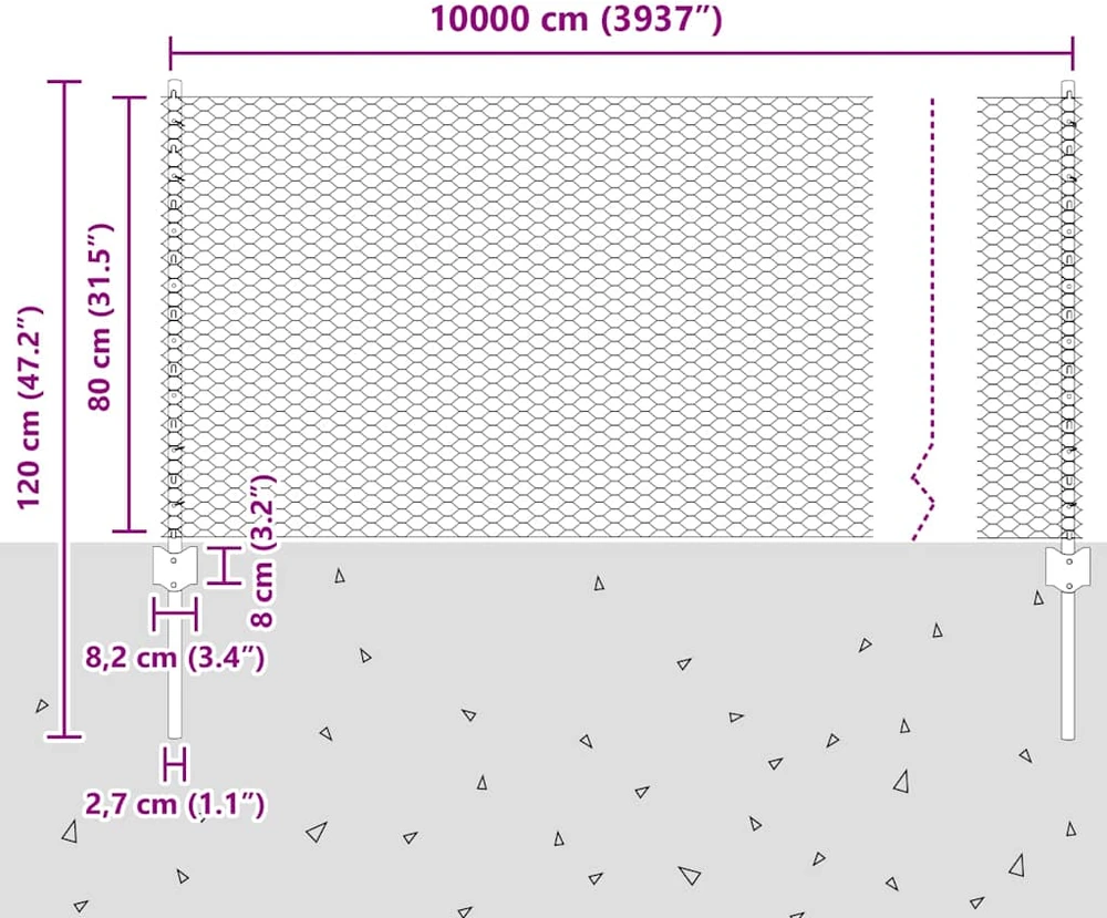 Hexagonal Fence with Post 100 x 0,8 m PVC dengtas plienas Pilka