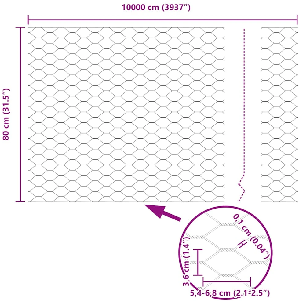 Hexagonal Fence with Post 100 x 0,8 m PVC dengtas plienas Žalia