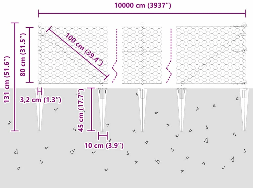 Hexagonal Fence with Post 100 x 0,8 m PVC dengtas plienas Žalia