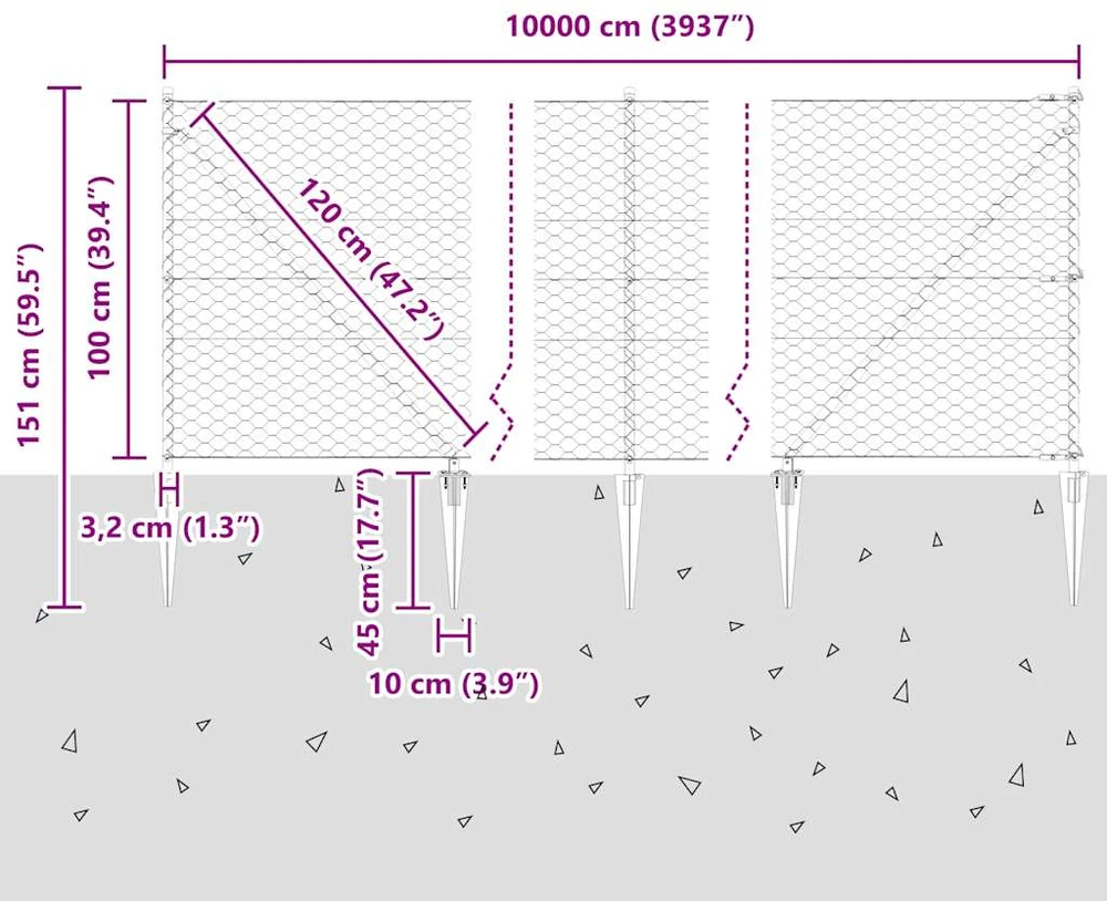 Hexagonal Fence with Post 100 x 1 m Galvanizuotas plienas