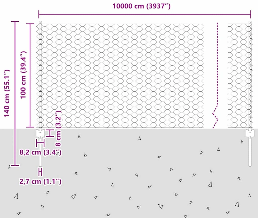 Hexagonal Fence with Post 100 x 1 m Galvanizuotas plienas