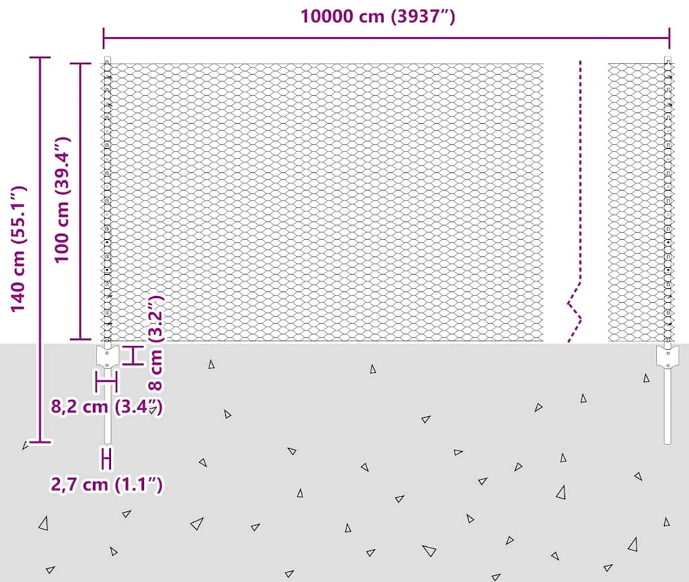 Hexagonal Fence with Post 100 x 1 m PVC dengtas plienas Žalia