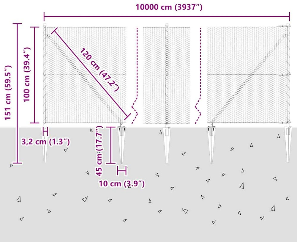 Hexagonal Fence with Post 100 x 1 m PVC dengtas plienas Žalia