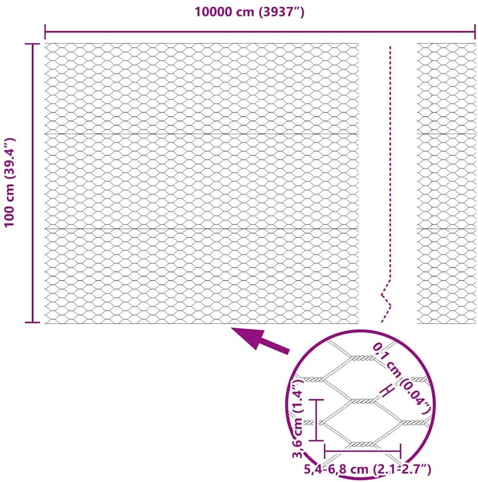 Hexagonal Fence with Post 100 x 1 m PVC dengtas plienas Pilka