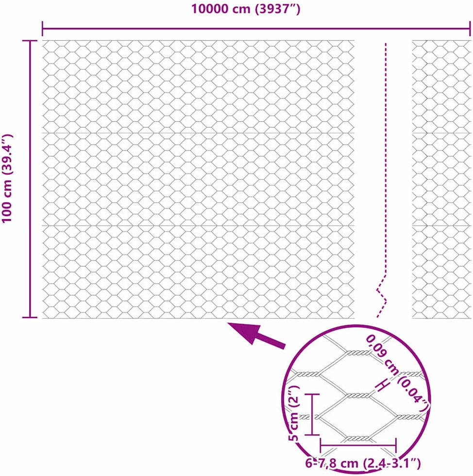 Hexagonal Fence with Post 100 x 1 m PVC dengtas plienas Žalia