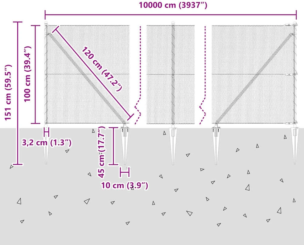Hexagonal Fence with Post 100 x 1 m PVC dengtas plienas Žalia