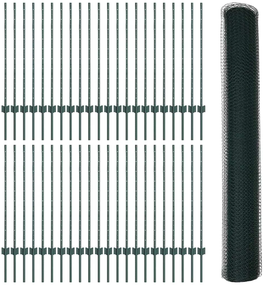 Hexagonal Fence with Post 100 x 1 m PVC dengtas plienas Žalia