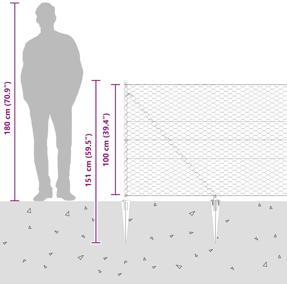 Hexagonal Fence with Post 100 x 1 m PVC dengtas plienas Žalia