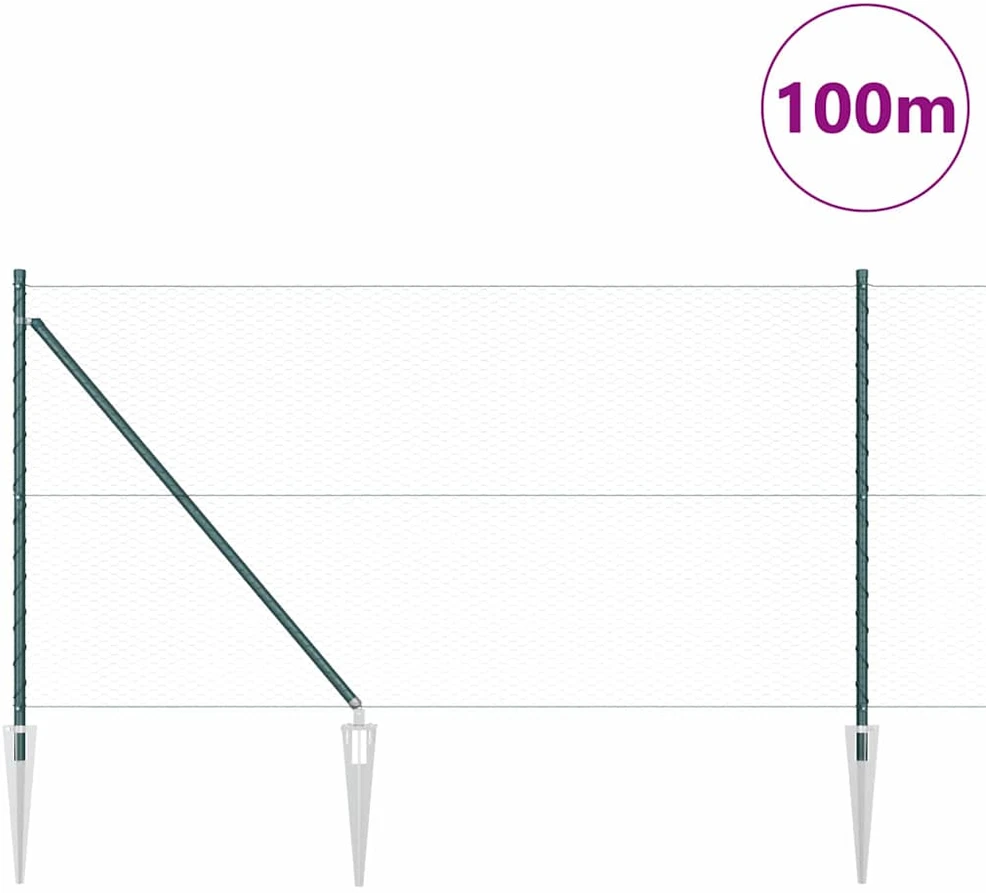 Hexagonal Fence with Post 100 x 1 m PVC dengtas plienas Žalia