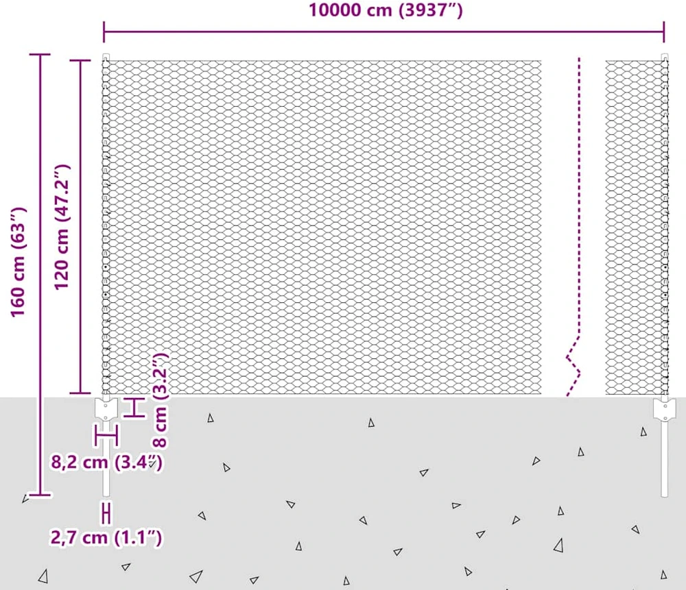 Hexagonal Fence with Post 100 x 1,2 m Galvanizuotas plienas