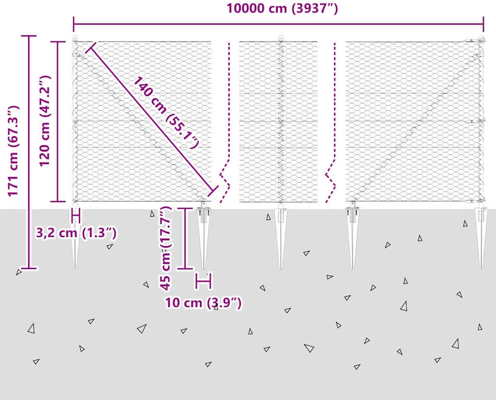 Hexagonal Fence with Post 100 x 1,2 m PVC dengtas plienas Žalia