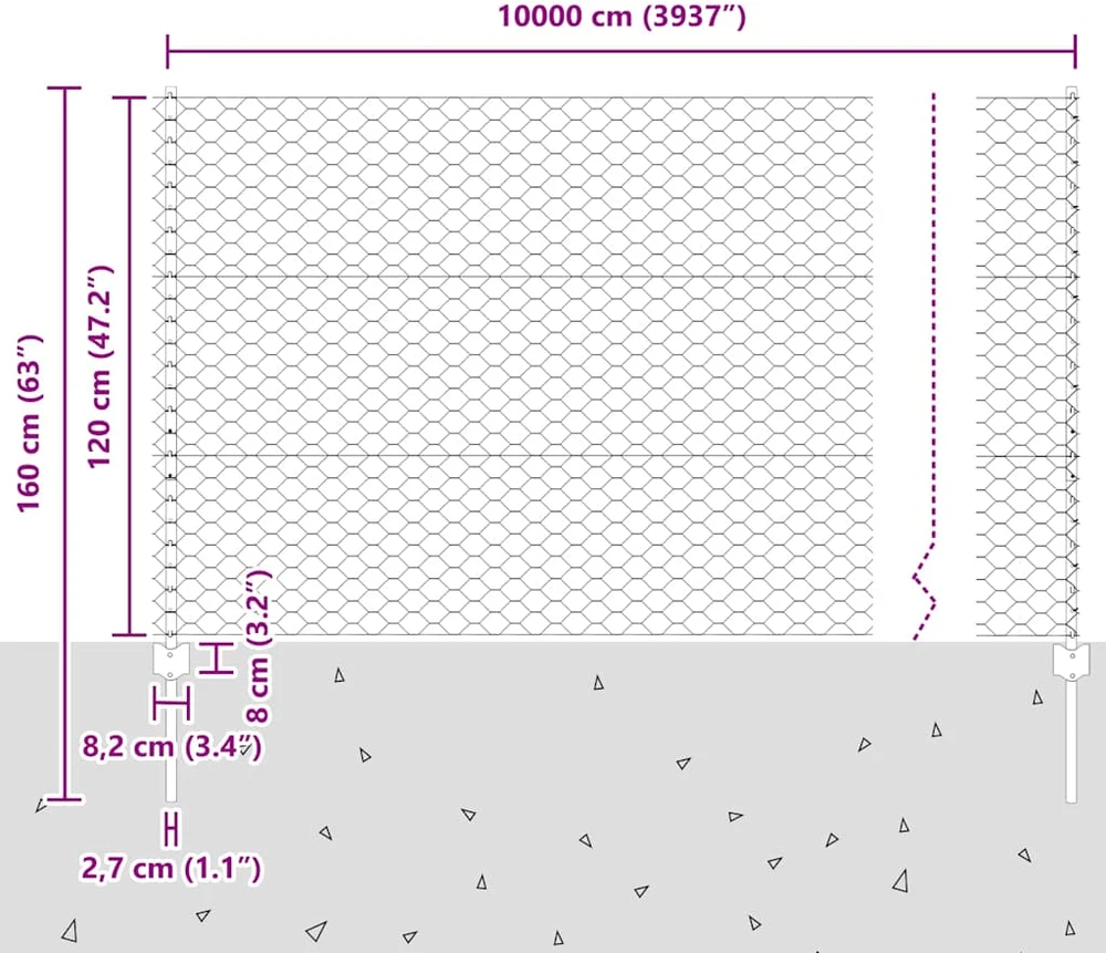 Hexagonal Fence with Post 100 x 1,2 m PVC dengtas plienas Žalia