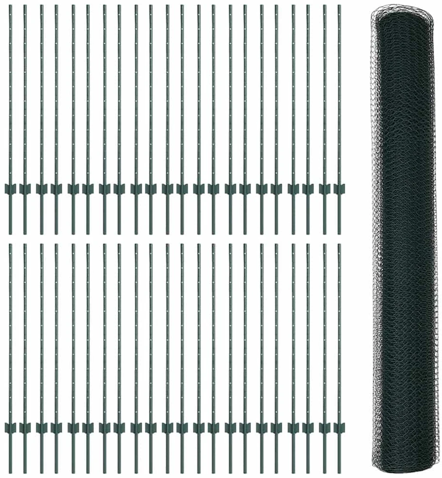 Hexagonal Fence with Post 100 x 1,2 m PVC dengtas plienas Žalia