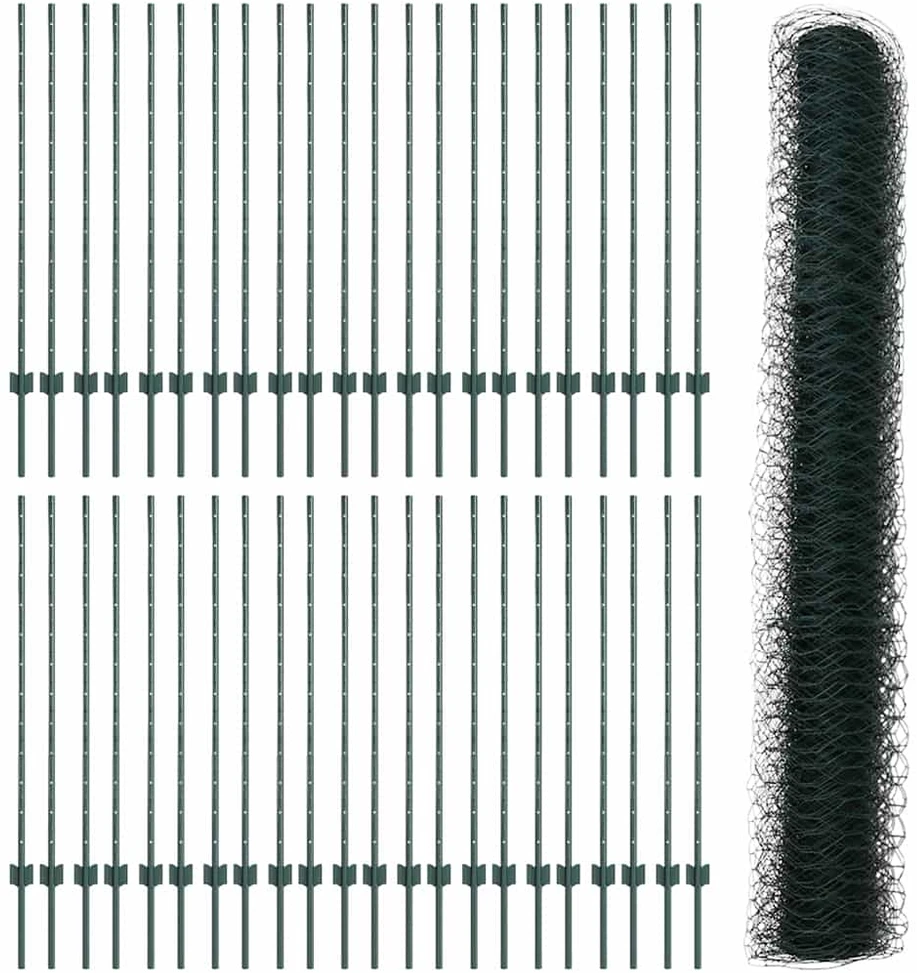 Hexagonal Fence with Post 100 x 1,2 m PVC dengtas plienas Žalia