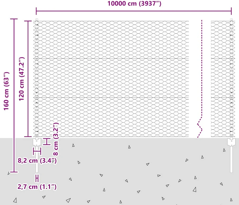 Hexagonal Fence with Post 100 x 1,2 m PVC dengtas plienas Žalia