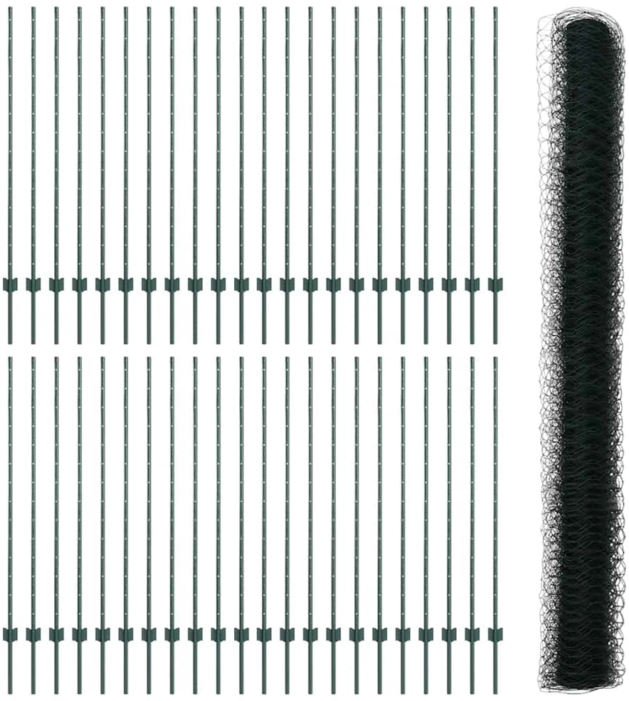 Hexagonal Fence with Post 100 x 1,4 m PVC dengtas plienas Žalia