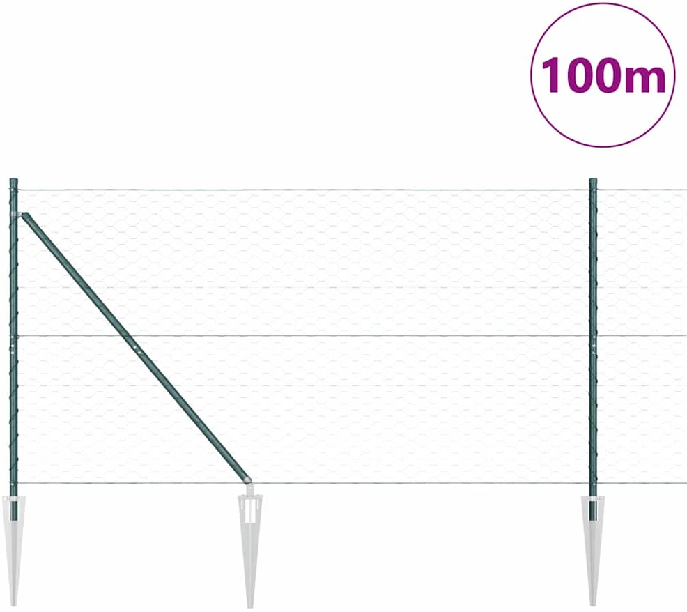 Hexagonal Fence with Post 100 x 1,4 m PVC dengtas plienas Žalia
