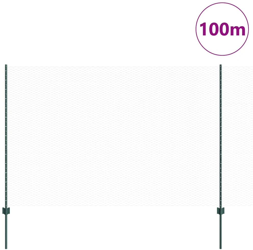 Hexagonal Fence with Post 100 x 1,5 m PVC dengtas plienas Žalia