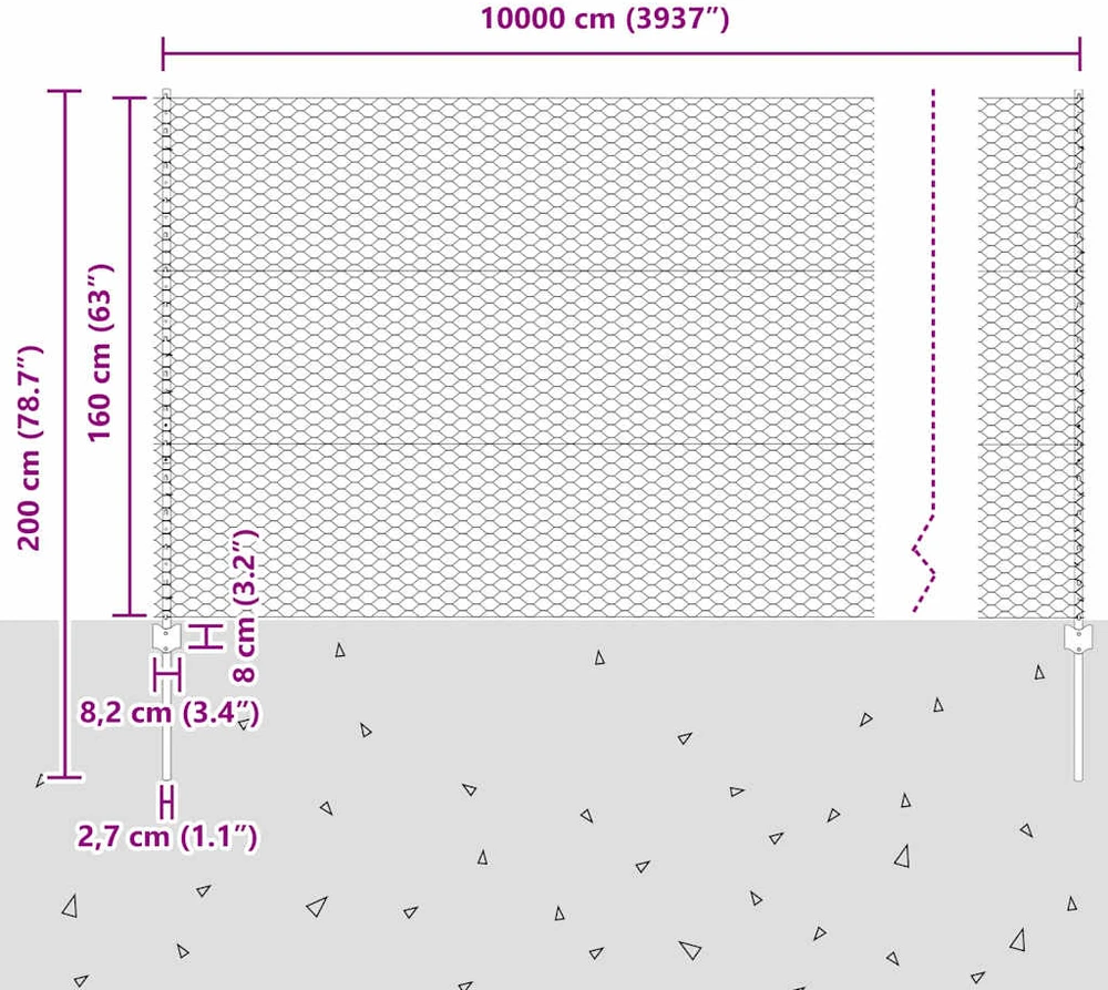 Hexagonal Fence with Post 100 x 1,6 m Galvanizuotas plienas