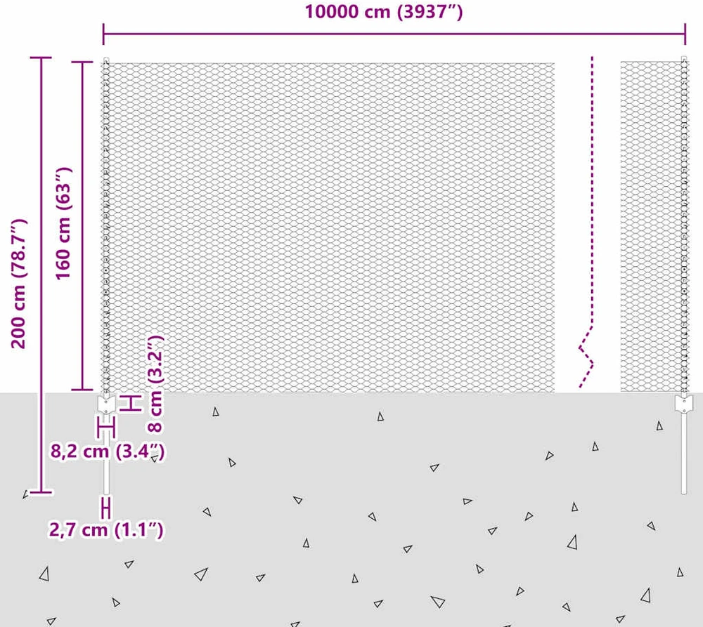 Hexagonal Fence with Post 100 x 1,6 m Galvanizuotas plienas