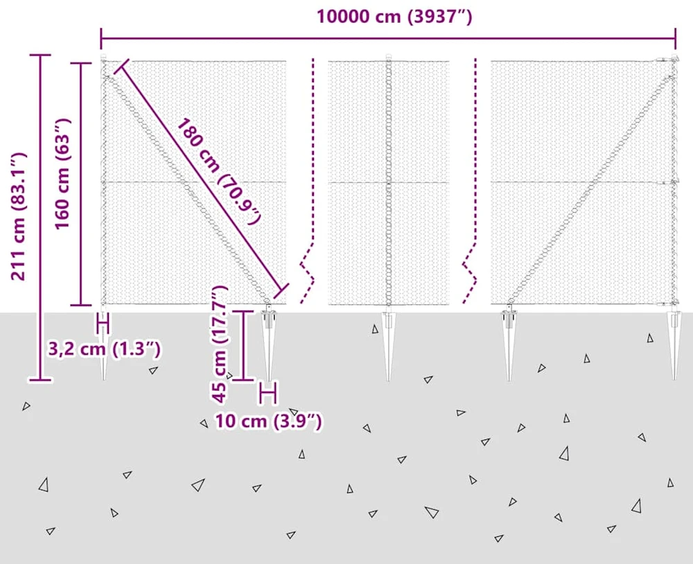 Hexagonal Fence with Post 100 x 1,6 m PVC dengtas plienas Pilka