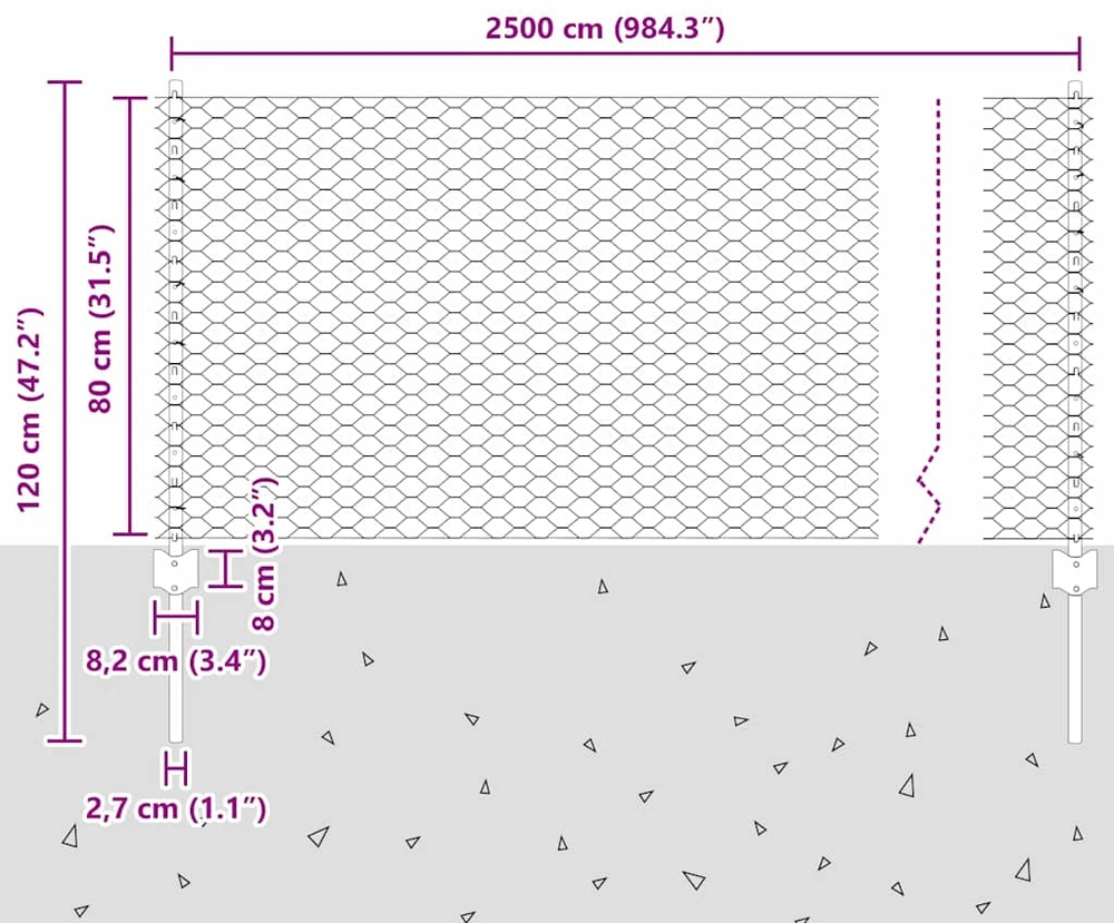 Hexagonal Fence with Post 25 x 0,8 m Galvanizuotas plienas