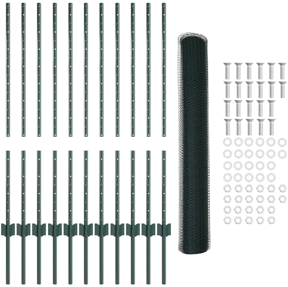 Hexagonal Fence with Post 25 x 1 m PVC dengtas plienas Žalia