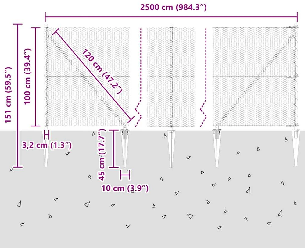Hexagonal Fence with Post 25 x 1 m PVC dengtas plienas Pilka