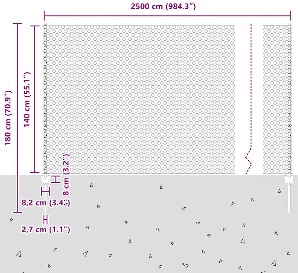 Hexagonal Fence with Post 25 x 1,4 m Galvanizuotas plienas