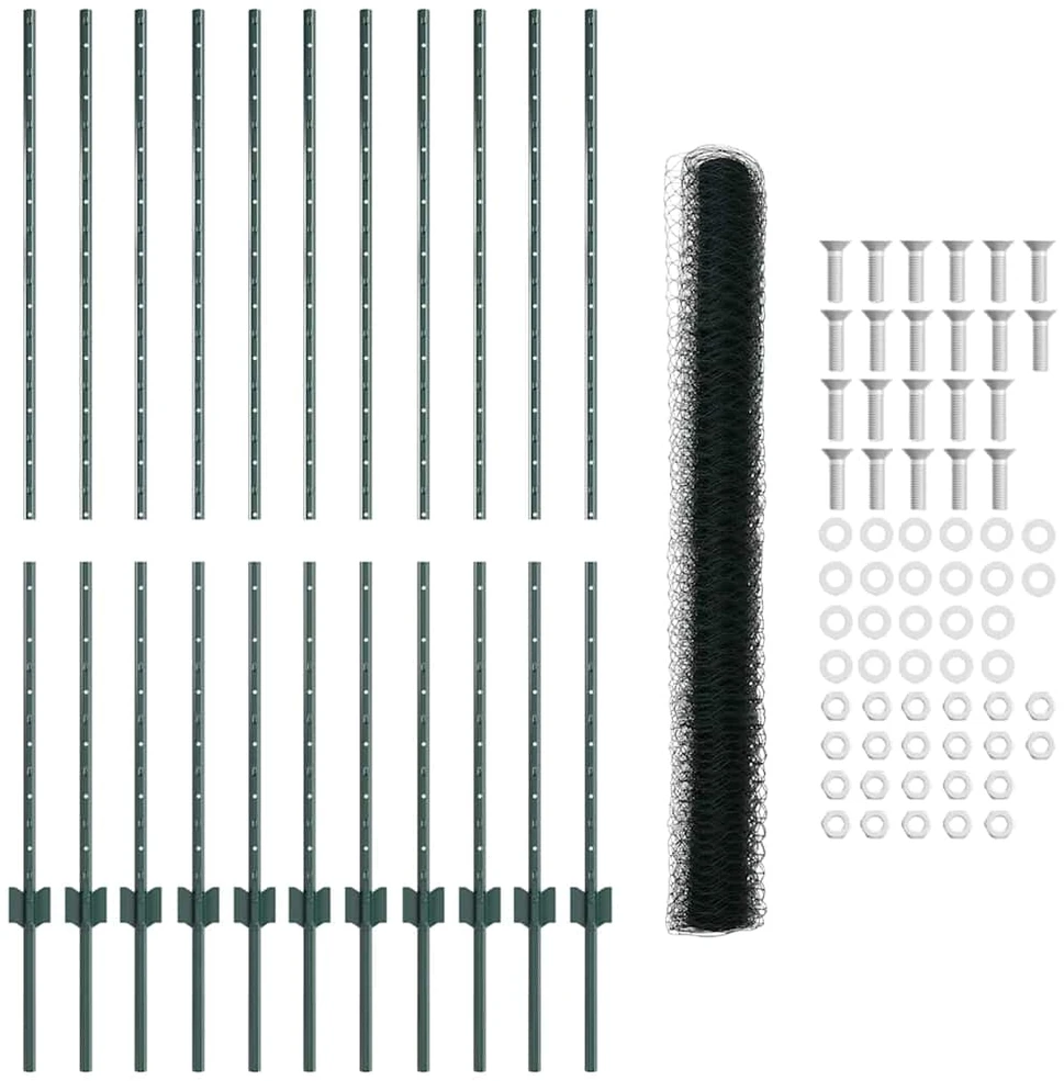 Hexagonal Fence with Post 25 x 1,4 m PVC dengtas plienas Žalia