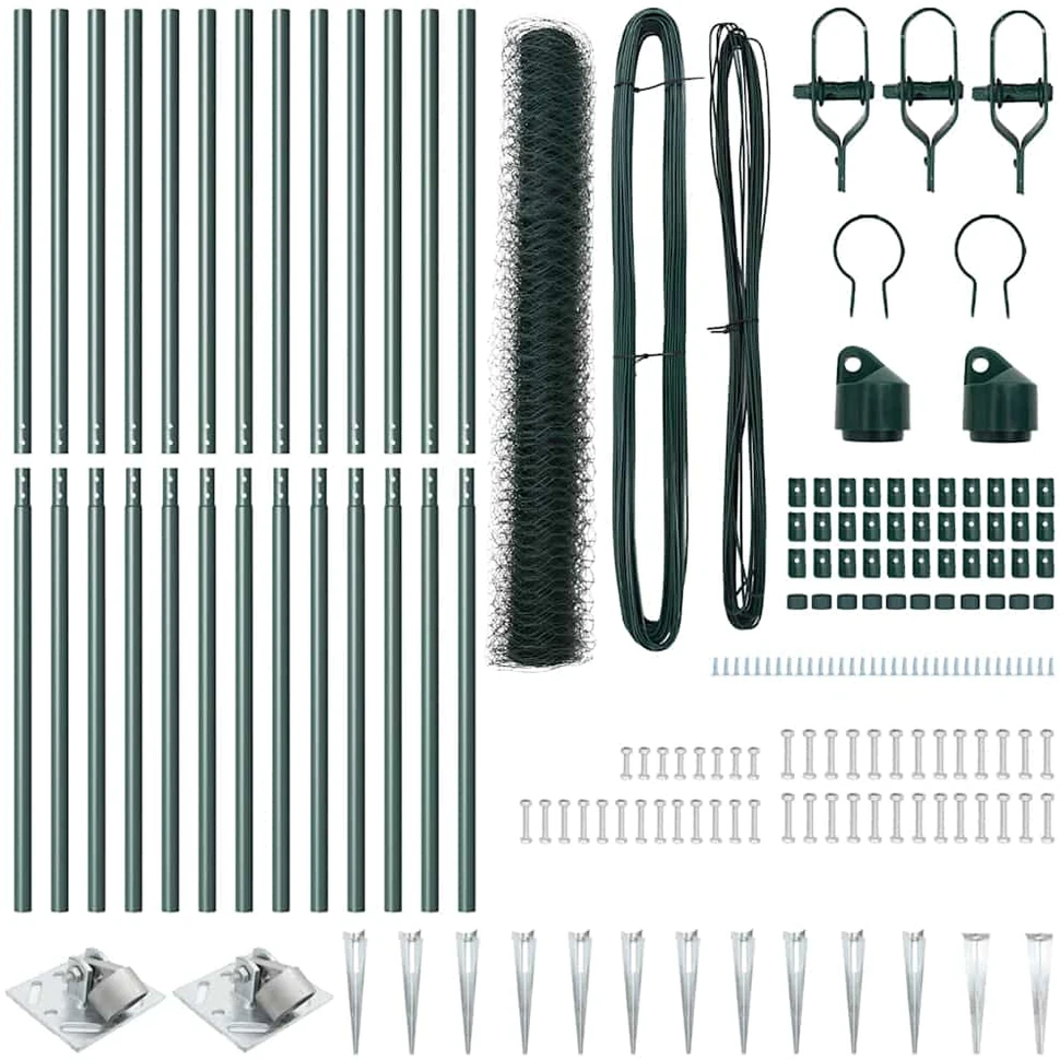Hexagonal Fence with Post 25 x 1,4 m PVC dengtas plienas Žalia