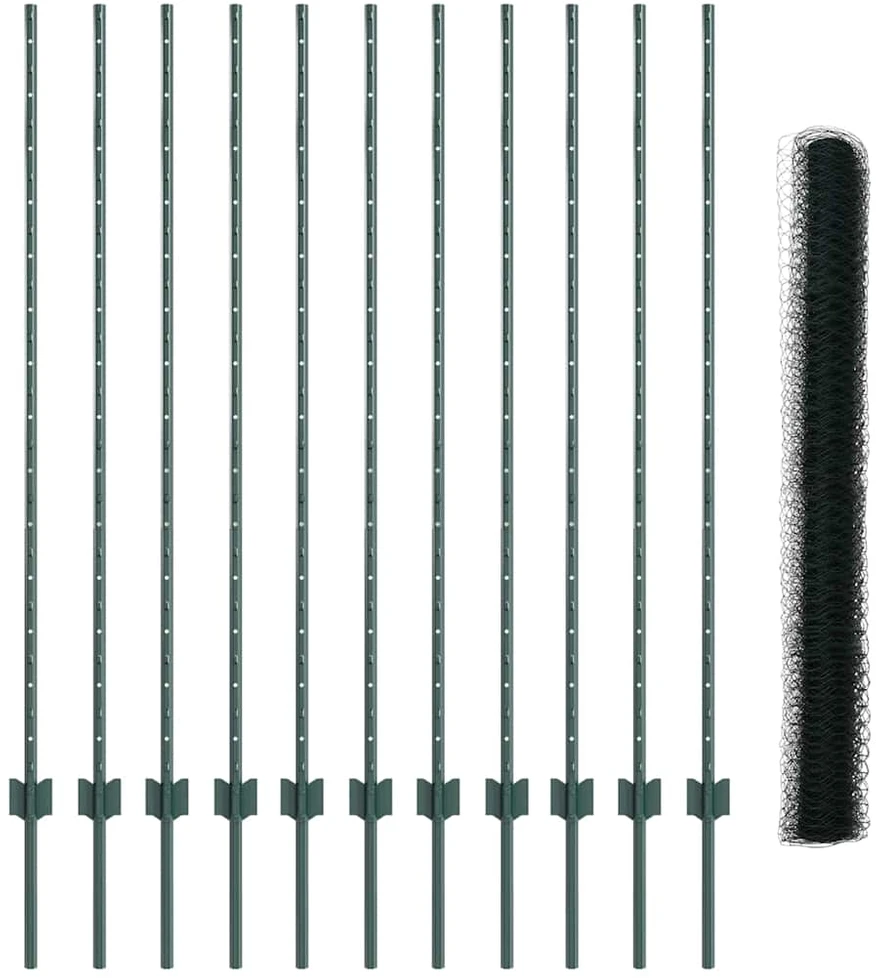 Hexagonal Fence with Post 25 x 1,4 m PVC dengtas plienas Žalia