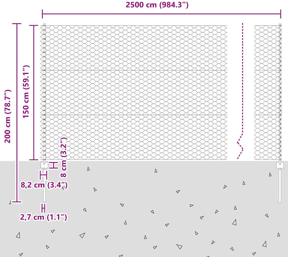 Hexagonal Fence with Post 25 x 1,5 m Galvanizuotas plienas