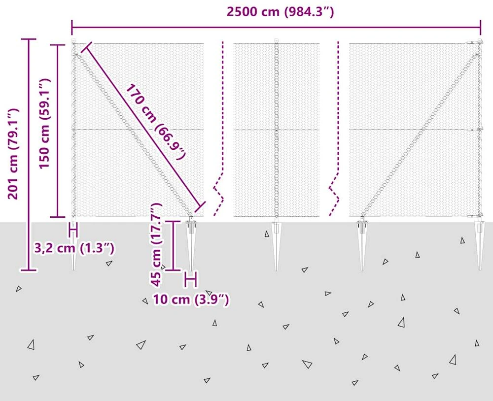 Hexagonal Fence with Post 25 x 1,5 m Galvanizuotas plienas