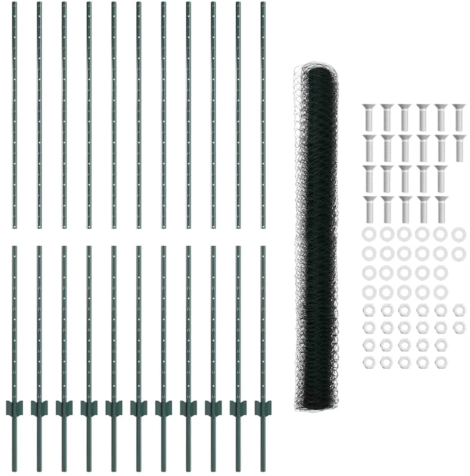 Hexagonal Fence with Post 25 x 1,6 m PVC dengtas plienas Žalia
