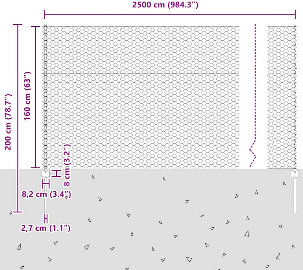 Hexagonal Fence with Post 25 x 1,6 m PVC dengtas plienas Žalia