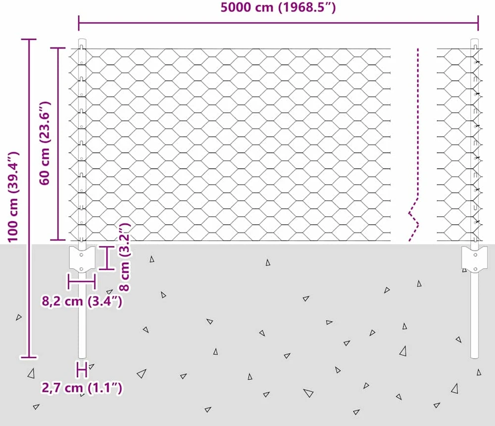 Hexagonal Fence with Post 50 x 0,6 m PVC dengtas plienas Žalia