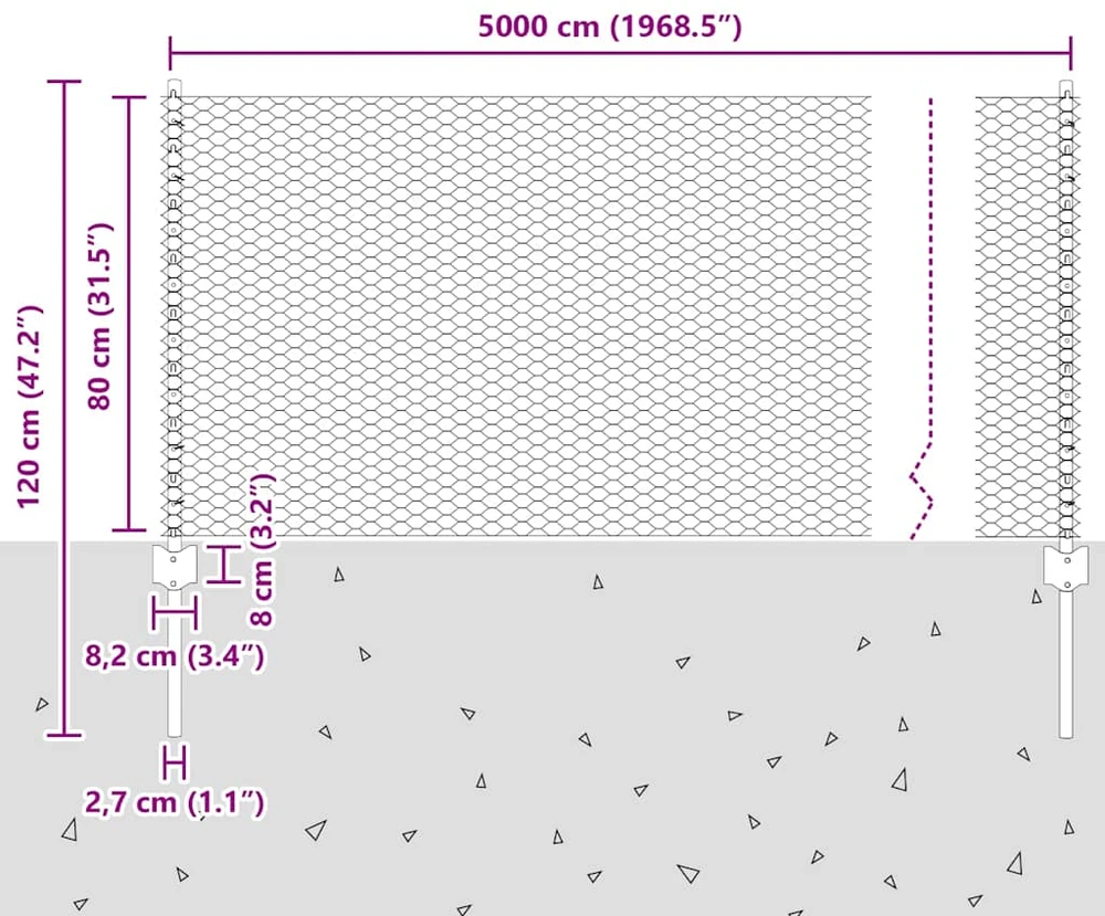 Hexagonal Fence with Post 50 x 0,8 m PVC dengtas plienas Pilka