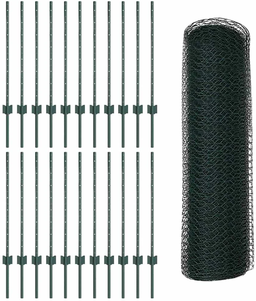 Hexagonal Fence with Post 50 x 0,8 m PVC dengtas plienas Žalia