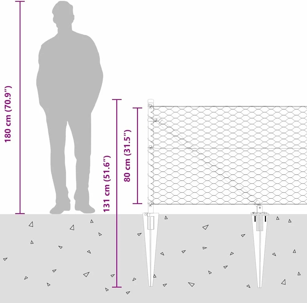 Hexagonal Fence with Post 50 x 0,8 m PVC dengtas plienas Pilka
