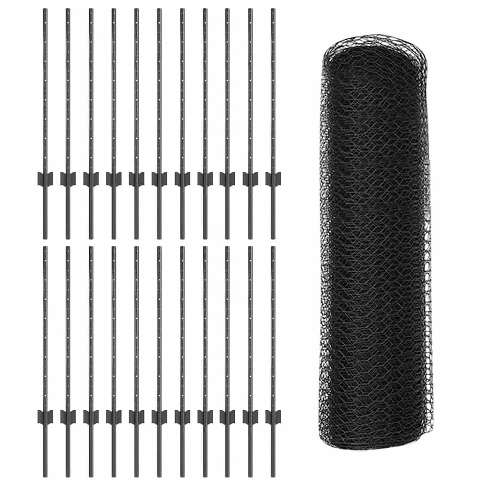 Hexagonal Fence with Post 50 x 0,8 m PVC dengtas plienas Pilka