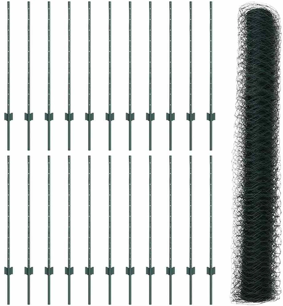 Hexagonal Fence with Post 50 x 1 m PVC dengtas plienas Žalia