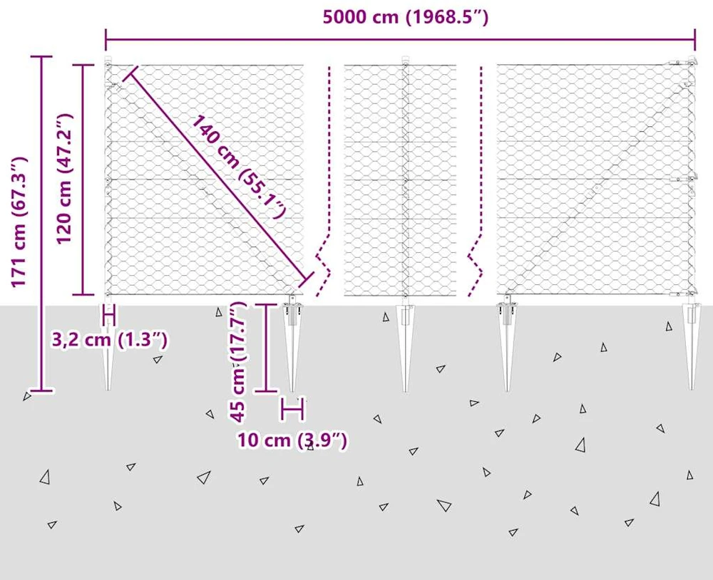 Hexagonal Fence with Post 50 x 1,2 m Galvanizuotas plienas