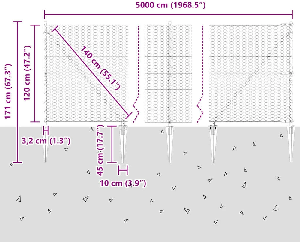 Hexagonal Fence with Post 50 x 1,2 m Galvanizuotas plienas