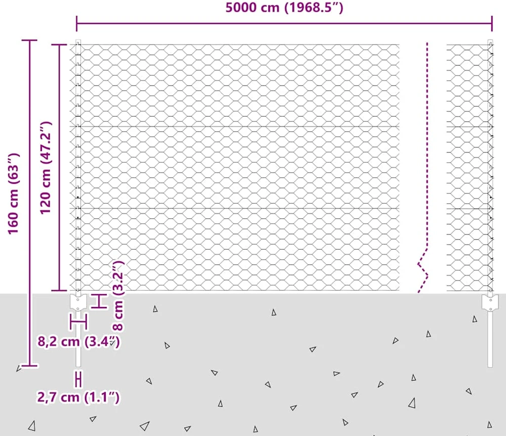 Hexagonal Fence with Post 50 x 1,2 m Galvanizuotas plienas