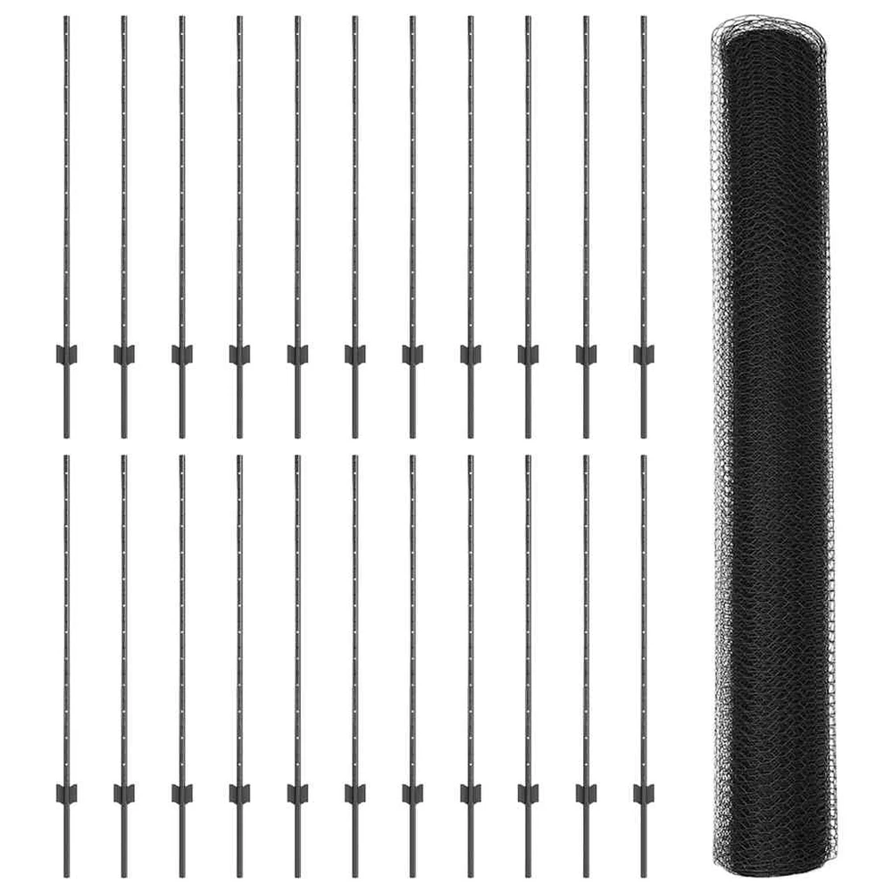 Hexagonal Fence with Post 50 x 1,2 m PVC dengtas plienas Pilka