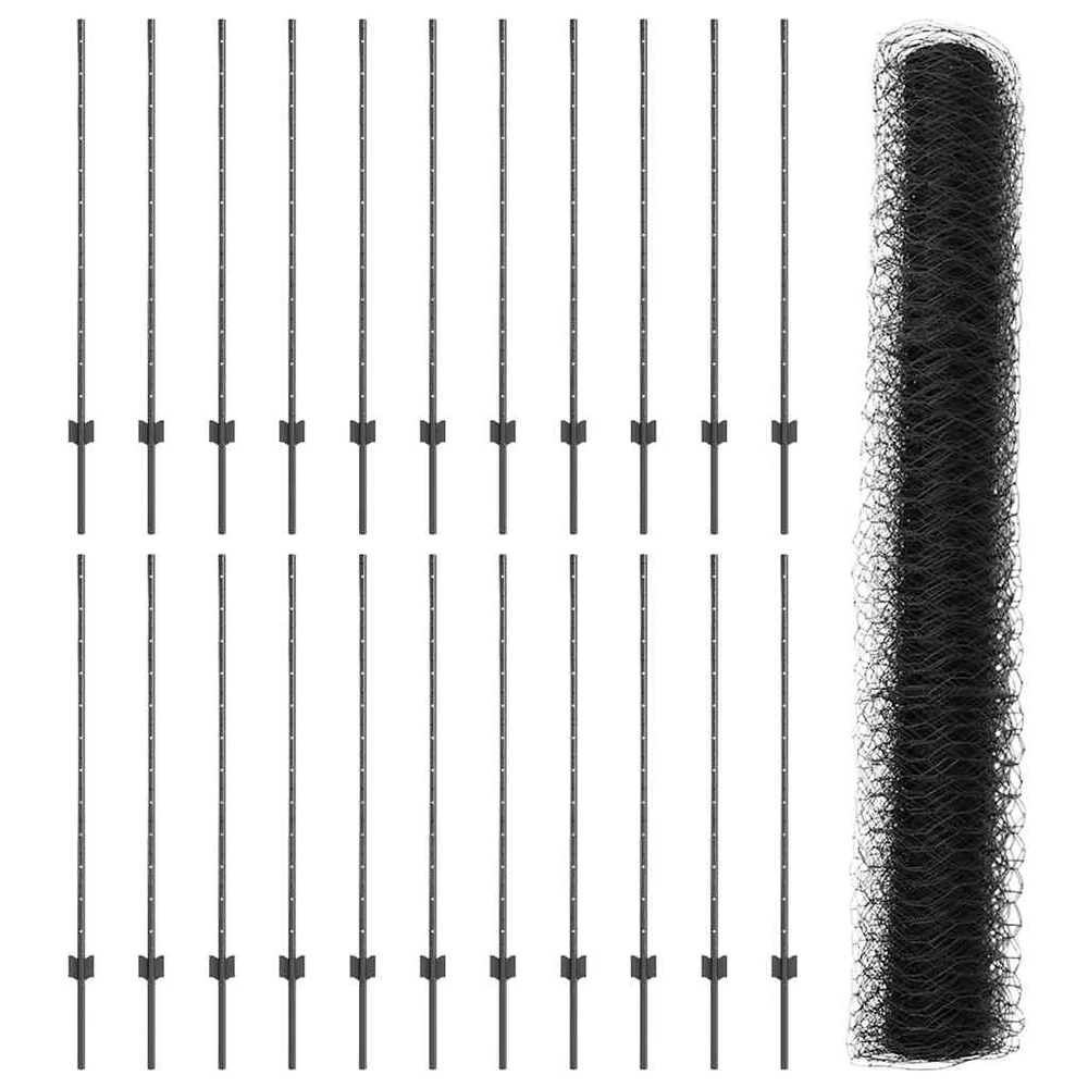 Hexagonal Fence with Post 50 x 1,2 m PVC dengtas plienas Pilka