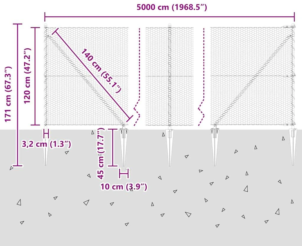 Hexagonal Fence with Post 50 x 1,2 m PVC dengtas plienas Žalia