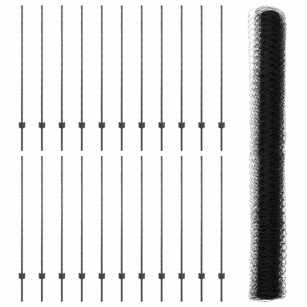 Hexagonal Fence with Post 50 x 1,4 m PVC dengtas plienas Pilka