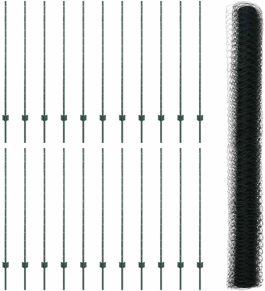 Hexagonal Fence with Post 50 x 1,4 m PVC dengtas plienas Žalia
